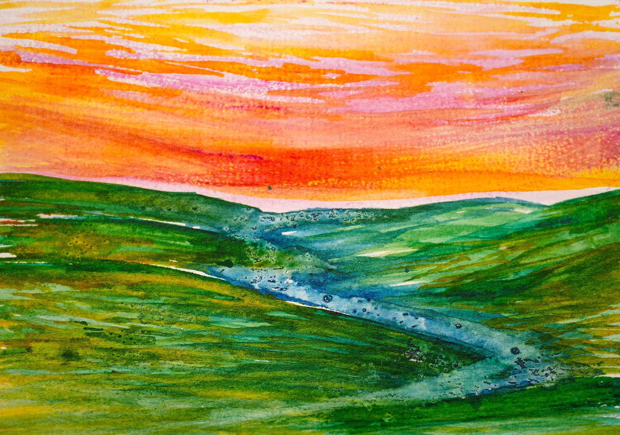 Riverbend Serenity, watercolor on paper, 5" x 8", 2025