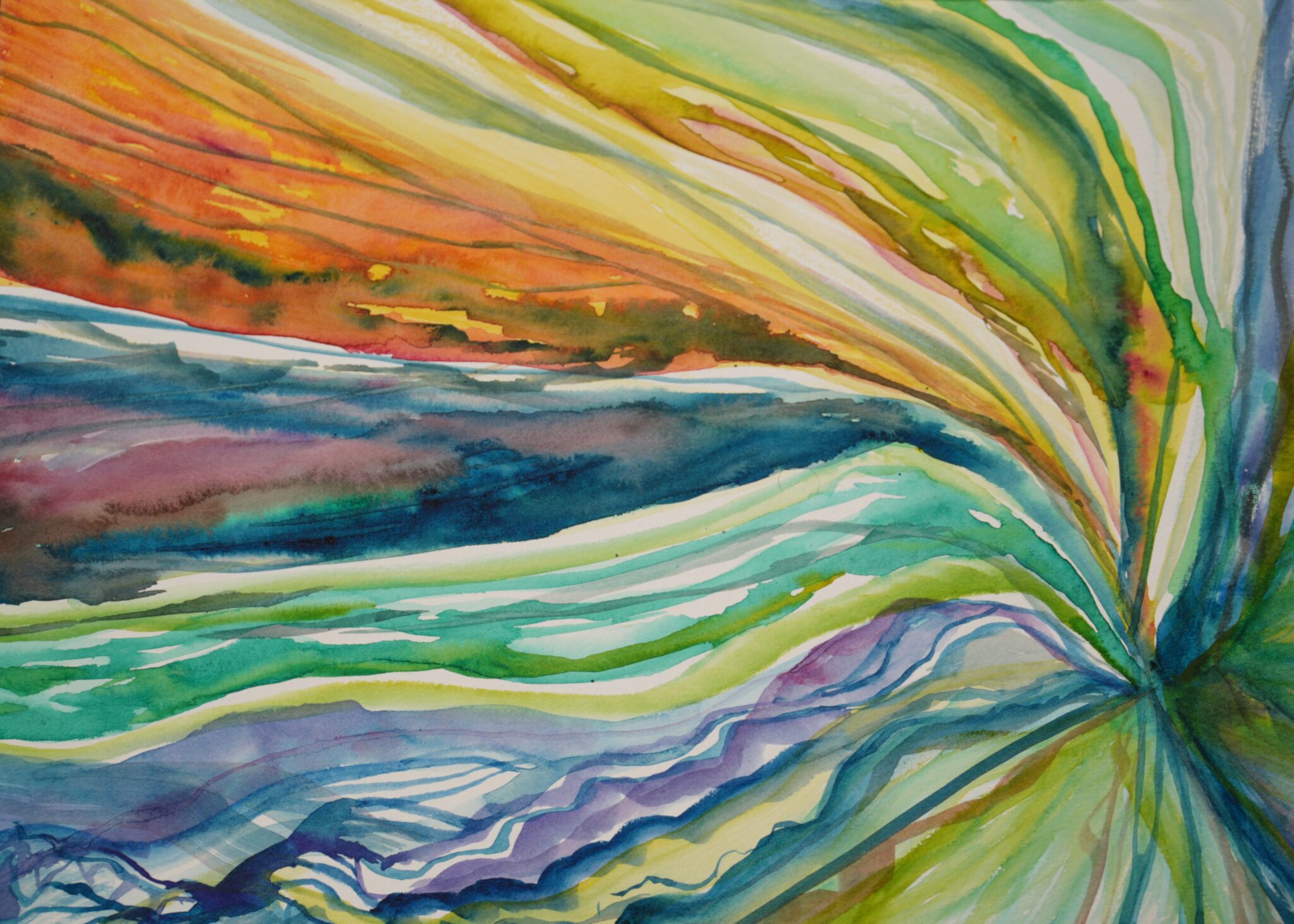 Magic Aurora, watercolor on paper, 8" x 12", 2025