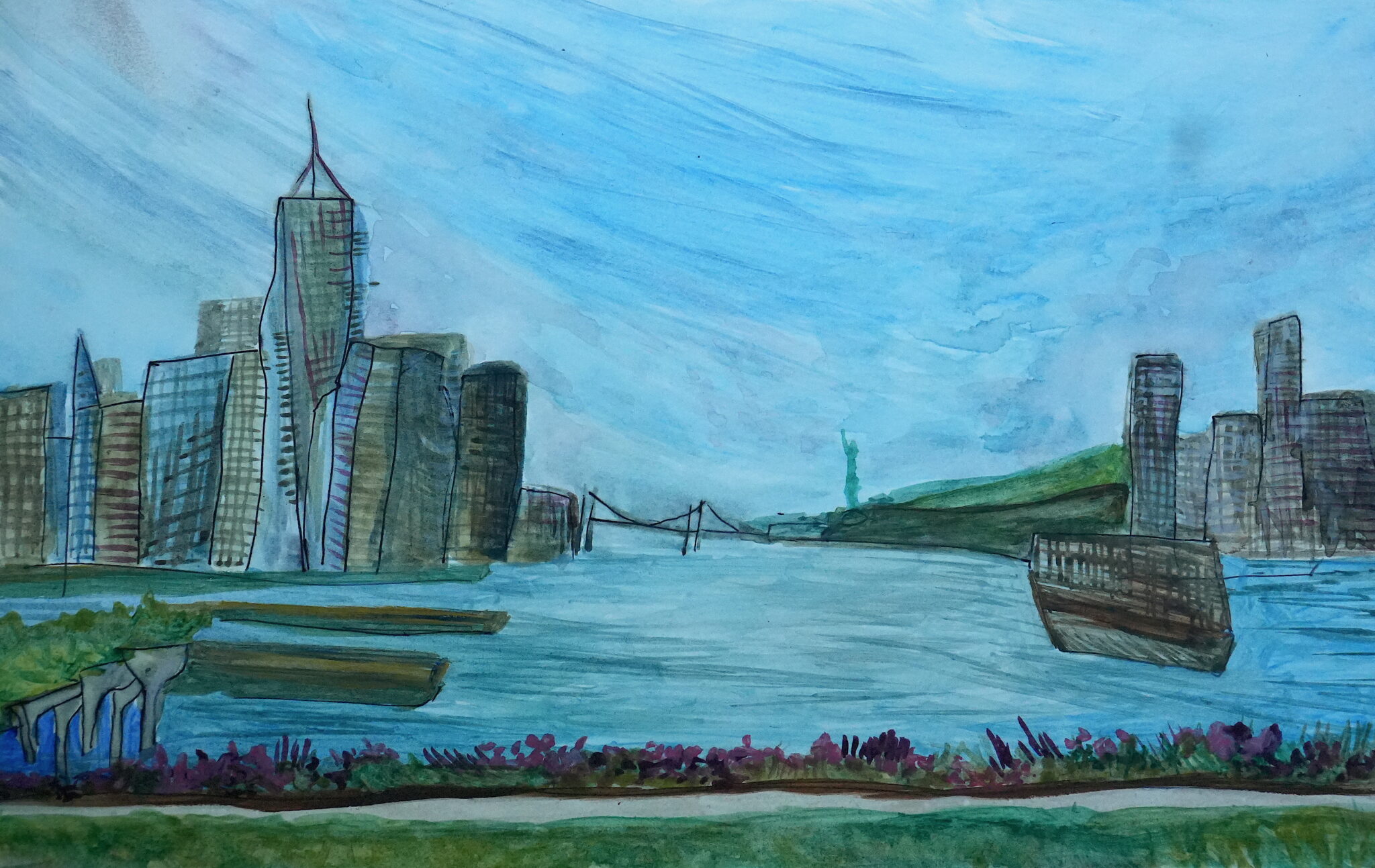 
NYC Parks and Piers: Faraway, watercolor on paper, 6" x 9", 2025