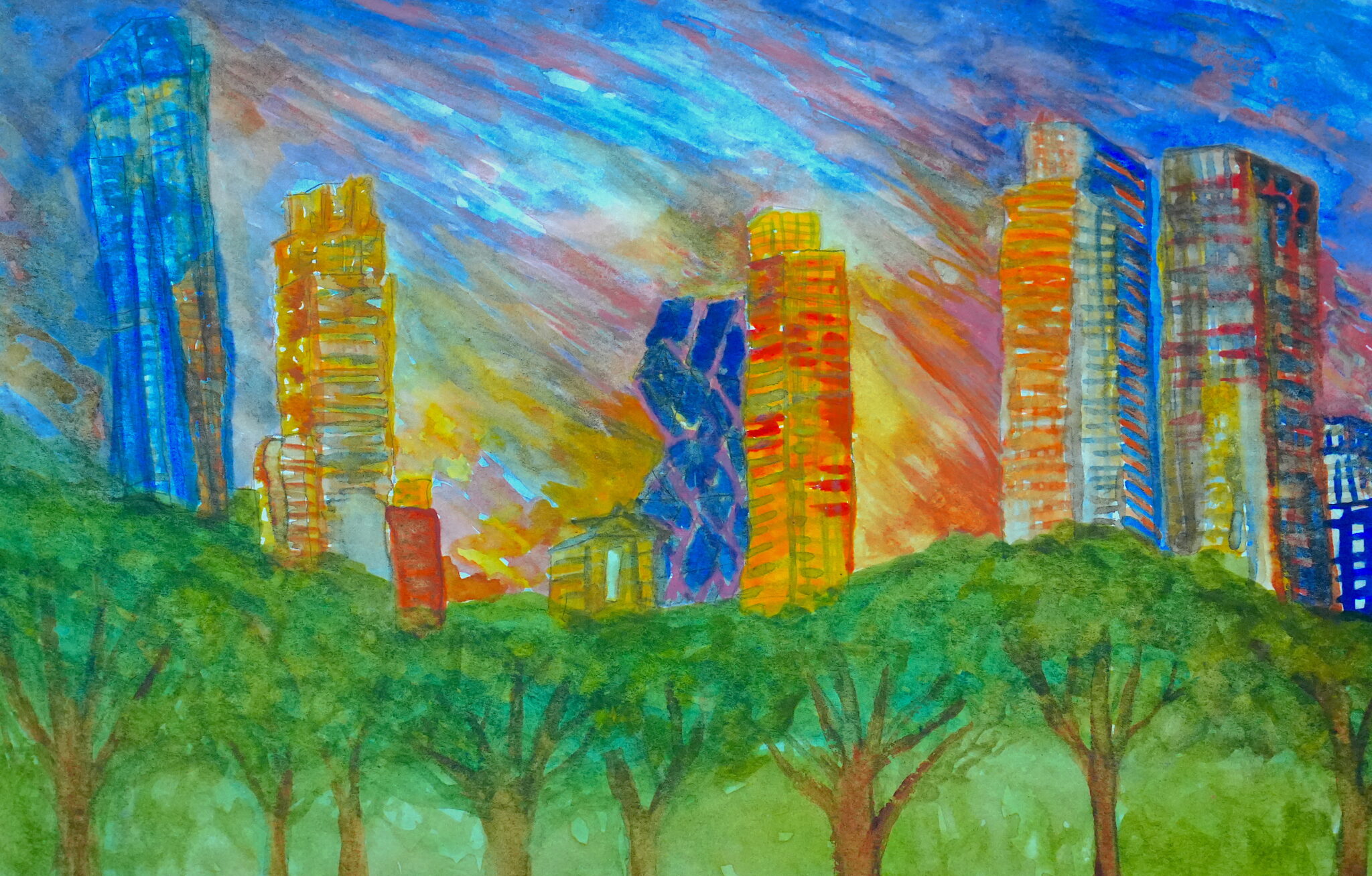 NYC Parks and Piers: Central Park Southwest Skyline, watercolor on paper, 6" x 9", 2025