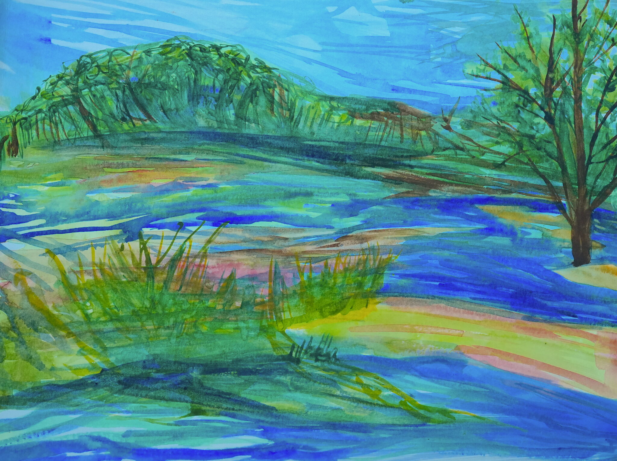 Potomac Riverbanks, watercolor on paper, 8" x 12", 2025