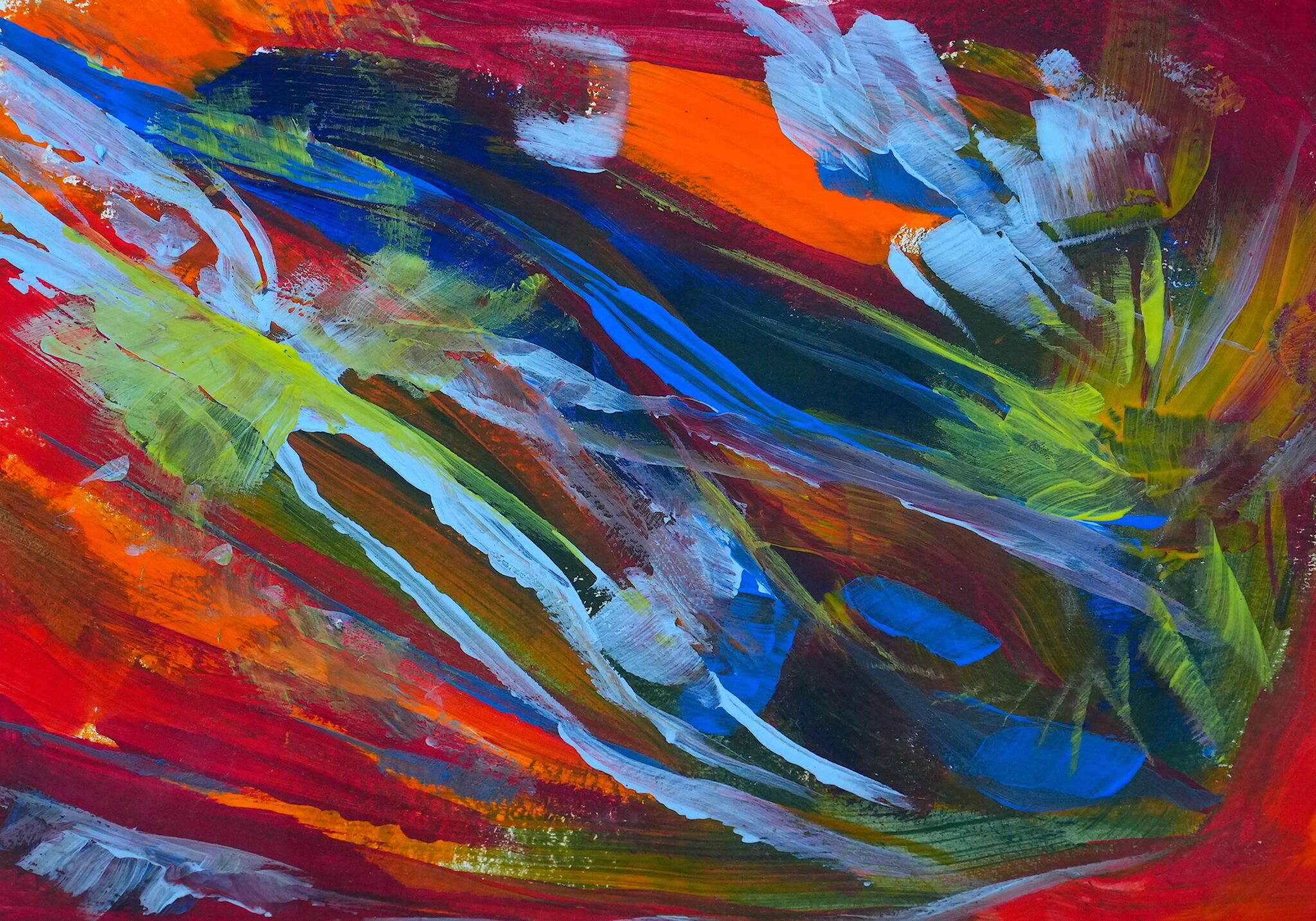 Veins of Flames, acrylic on paper, 5" x 8", 2025
