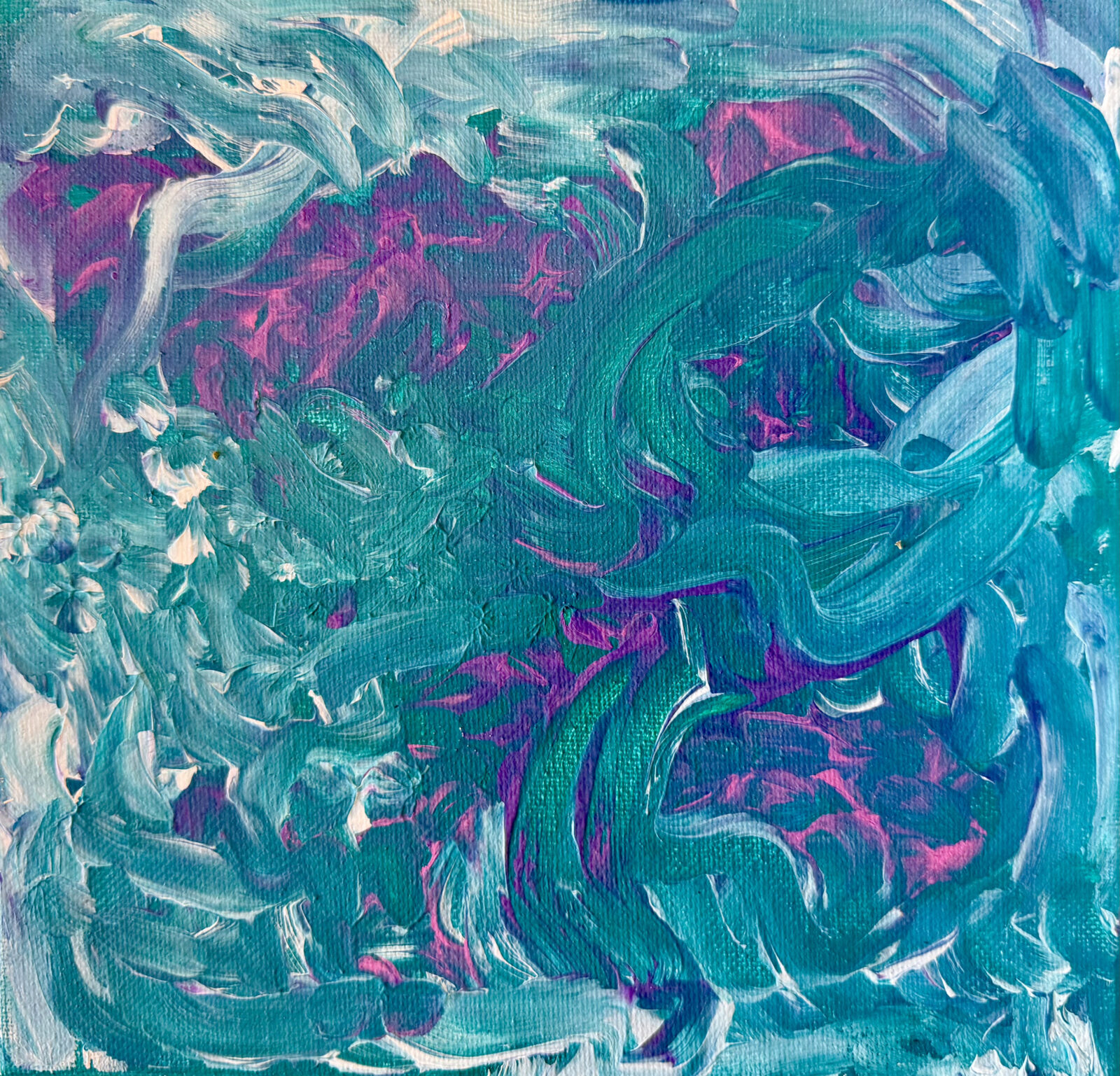 Reprieve, acrylic on canvas, 7" x 7", 2026.