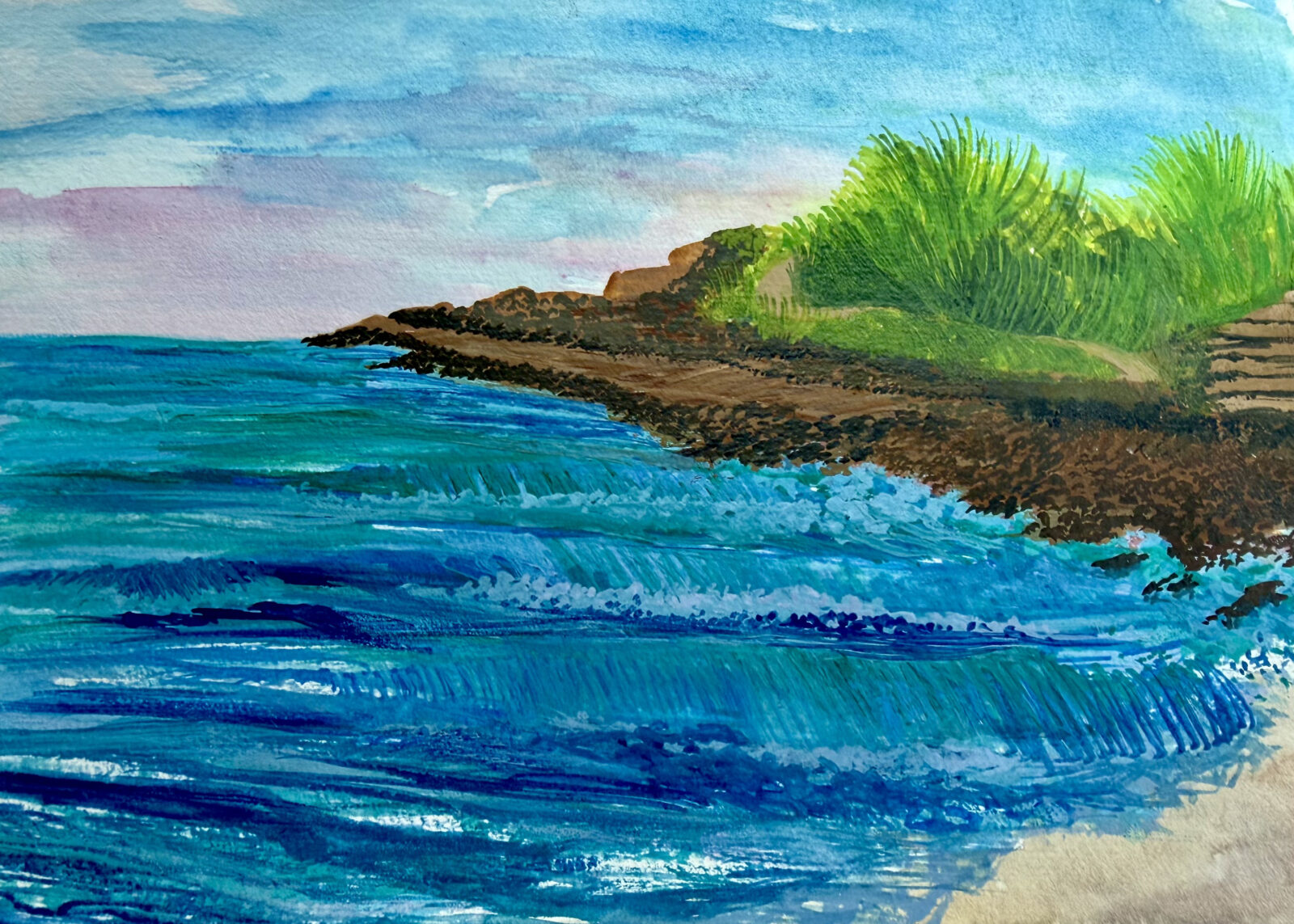 À Praia II, watercolor on paper, 5" x 7", 2026