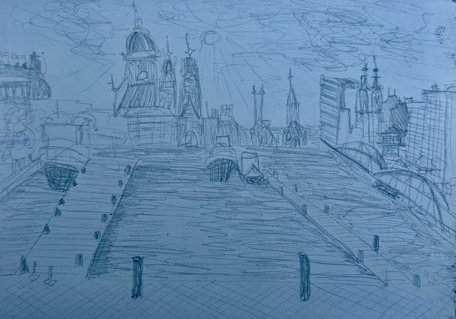 Sketch of Amsterdam, pencil on paper, 5" x 7", 2026