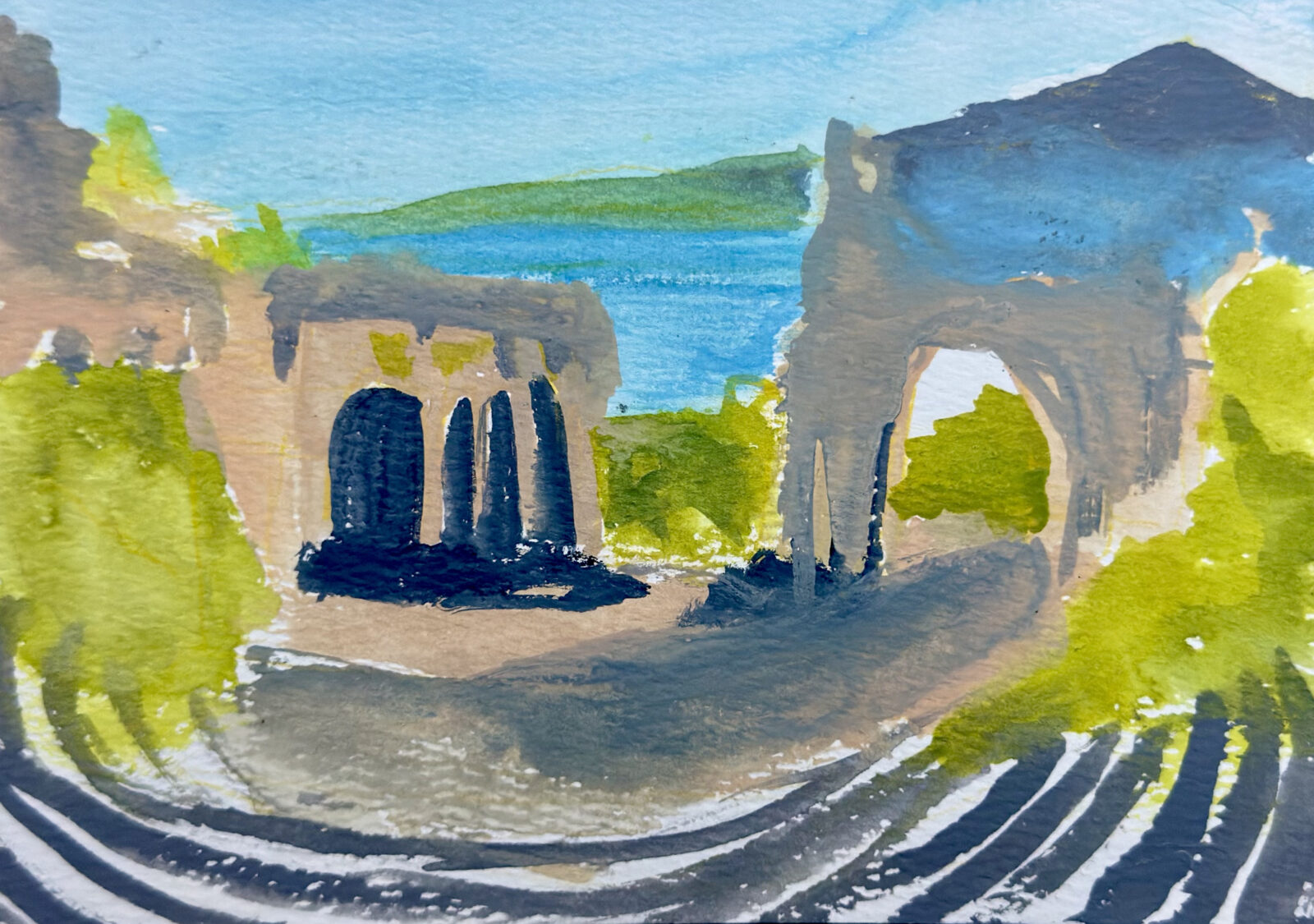 Teatro Antico di Taormina, watercolor on paper, 5" x 7"x 2026