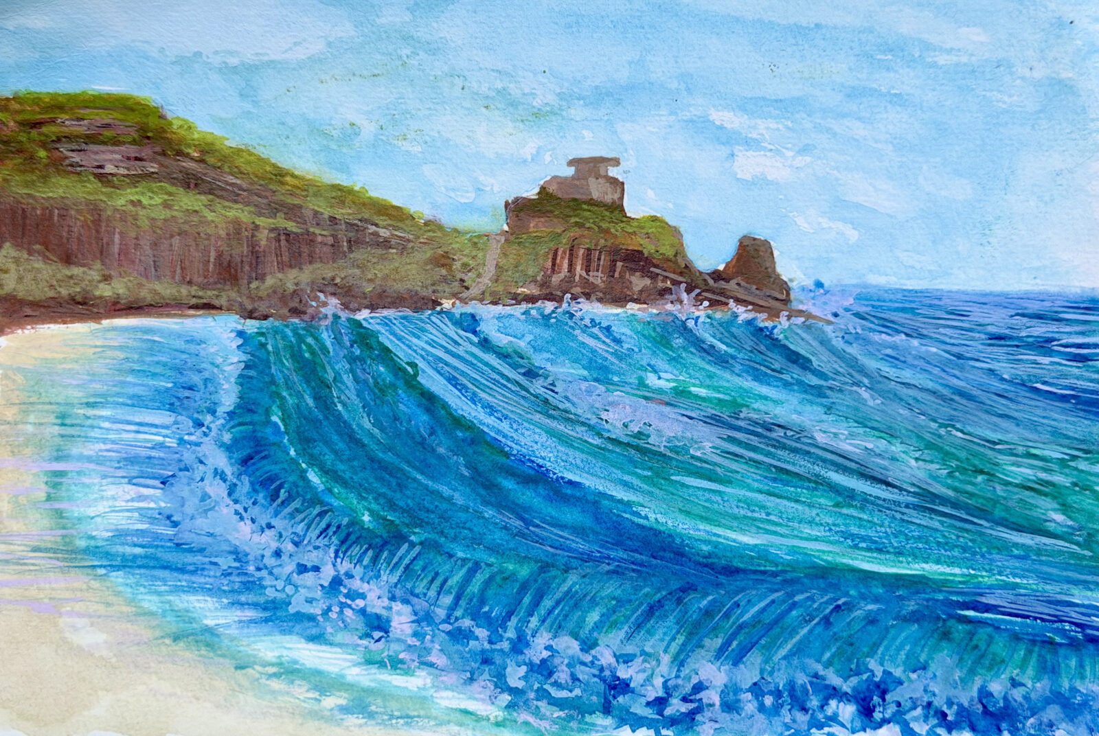 À Praia, watercolor on paper, 5" x 7", 2026