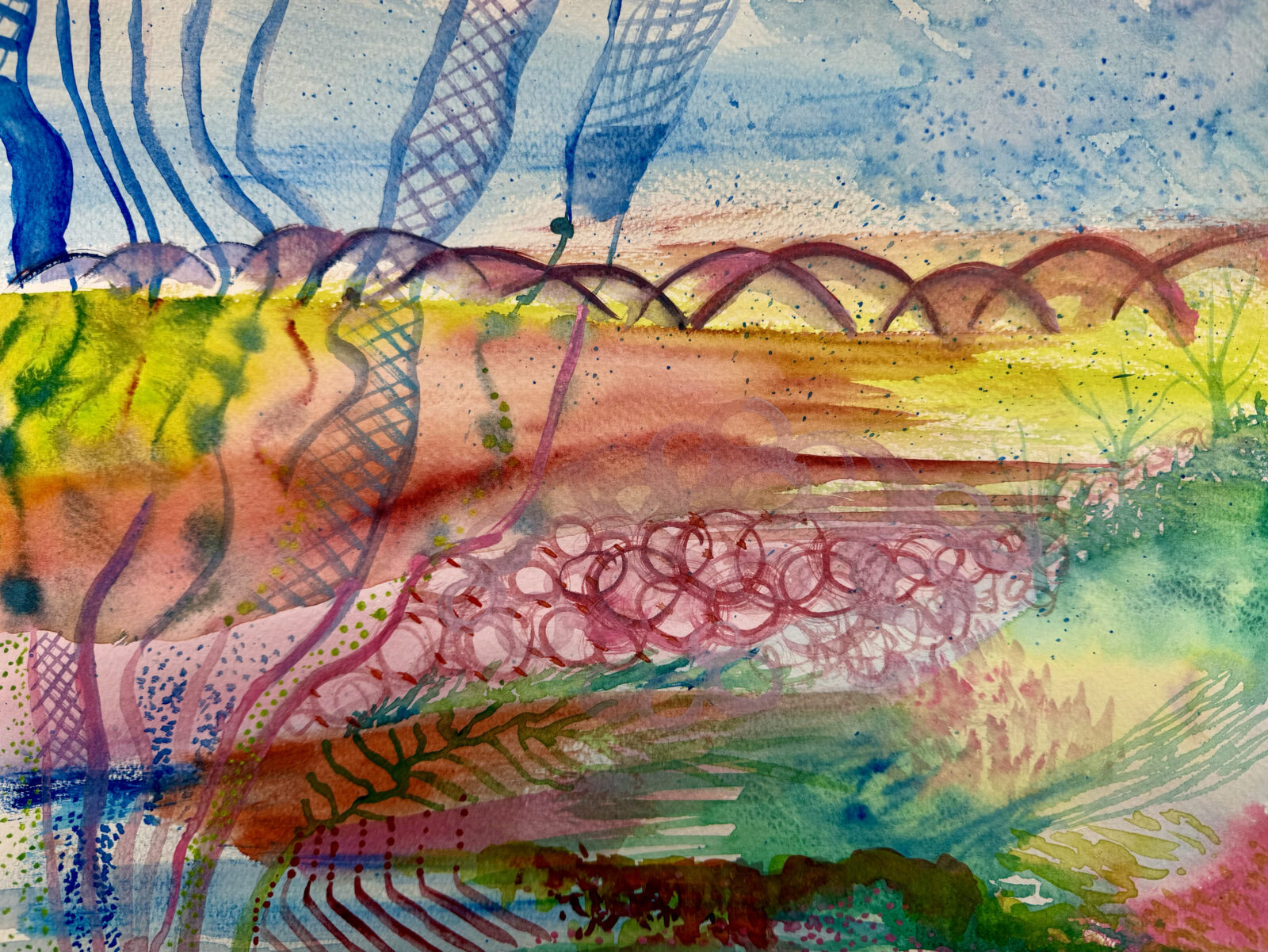 Energetic Overlays, watercolor on paper, 8"x10", 2026.
