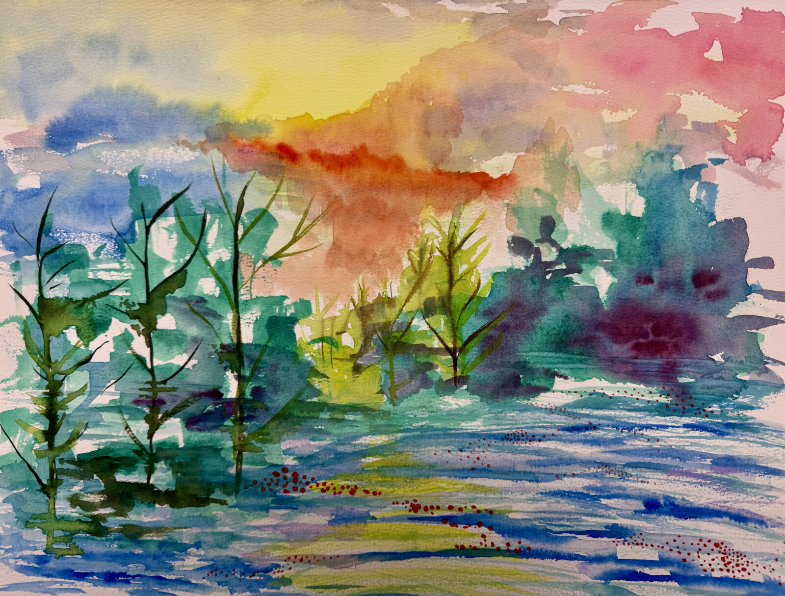 Evening Lakeshore, watercolor on paper, 8"x10", 2026.