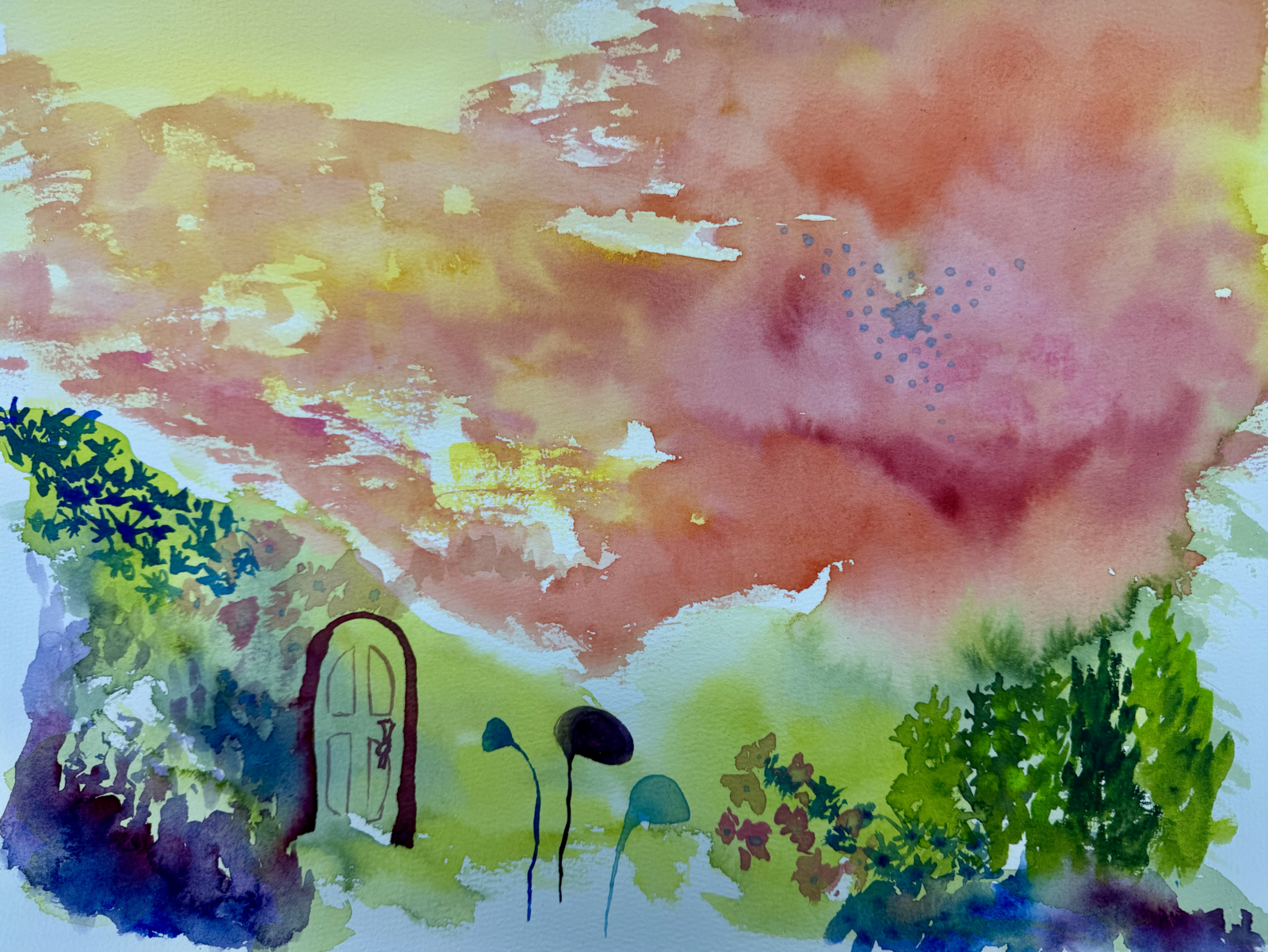 Through the Door of Opportunity, watercolor on paper, 12"x16", 2026.