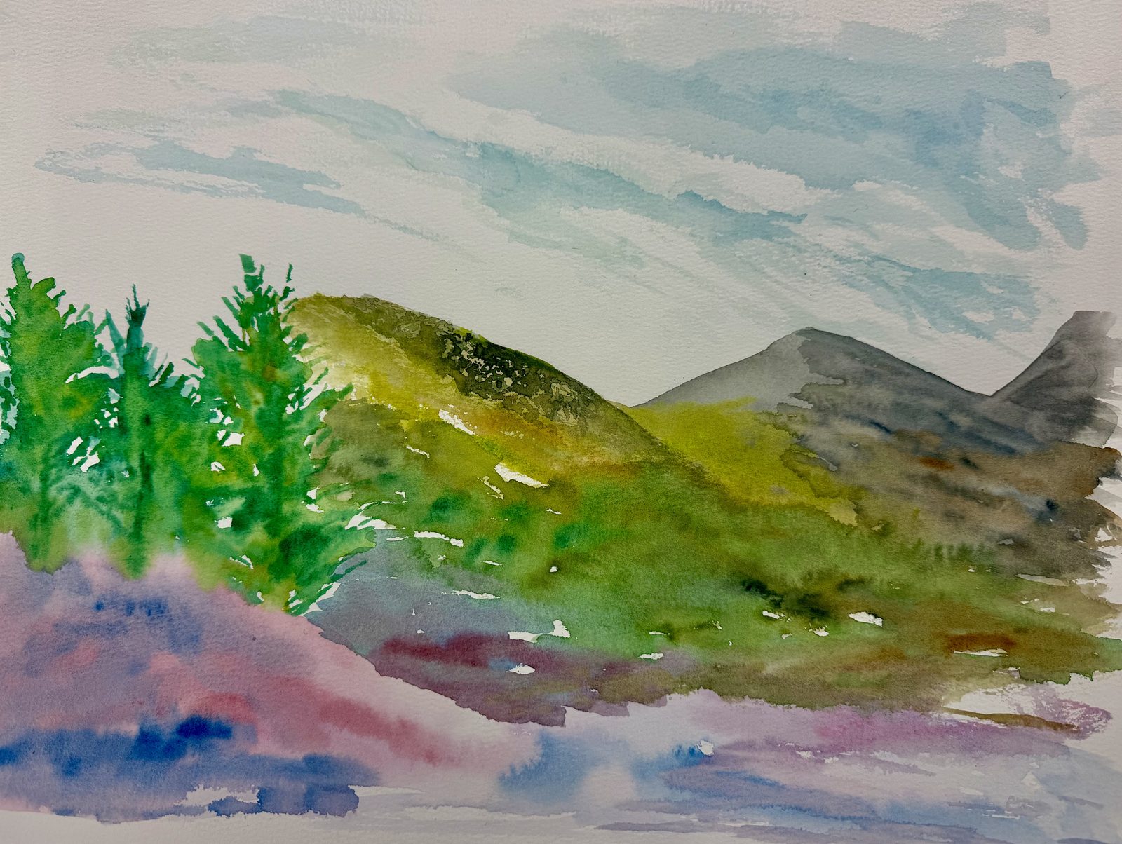 Bliss of Altitude, watercolor on paper, 12"x16", 2026.