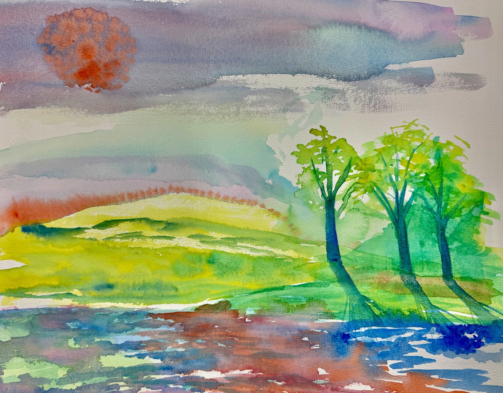One Sun to Light Our Days, watercolor on paper, 12"x16", 2026.